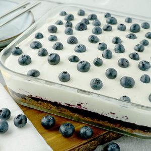 Skyrkage - Nem opskrift på skyr kage med bastogne bund og blåbær - Nem og lækker dessert