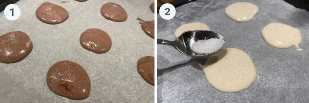 lav pleskner med kakao og drys småkagerne med sukker inden de skal i ovnen.