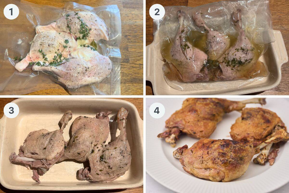 sådan vakuumpakker du andelår og tilbereder dem i sous vide og bruner dem af til sidst.